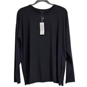 Eileen Fisher Boxy Top With Side Zip Women Medium Graphite Gray Long Sleeve New